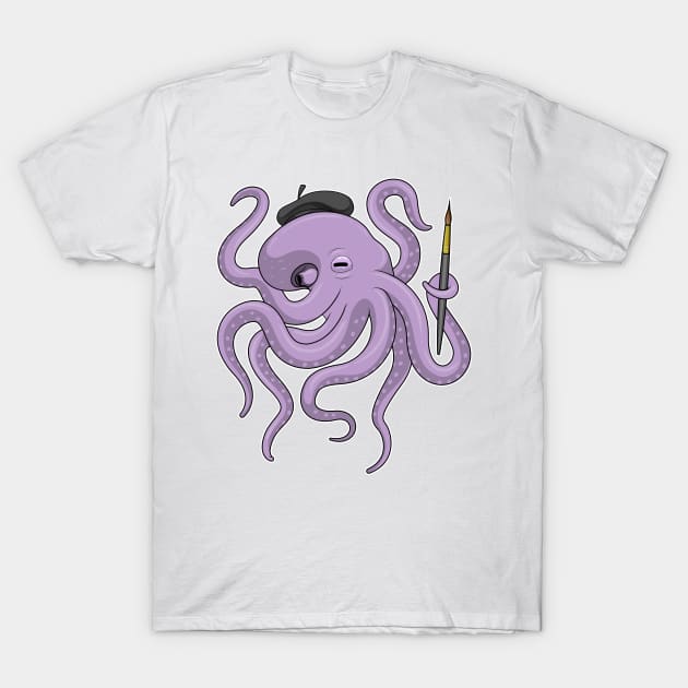 Octopus Painter Paint brush T-Shirt by Markus Schnabel